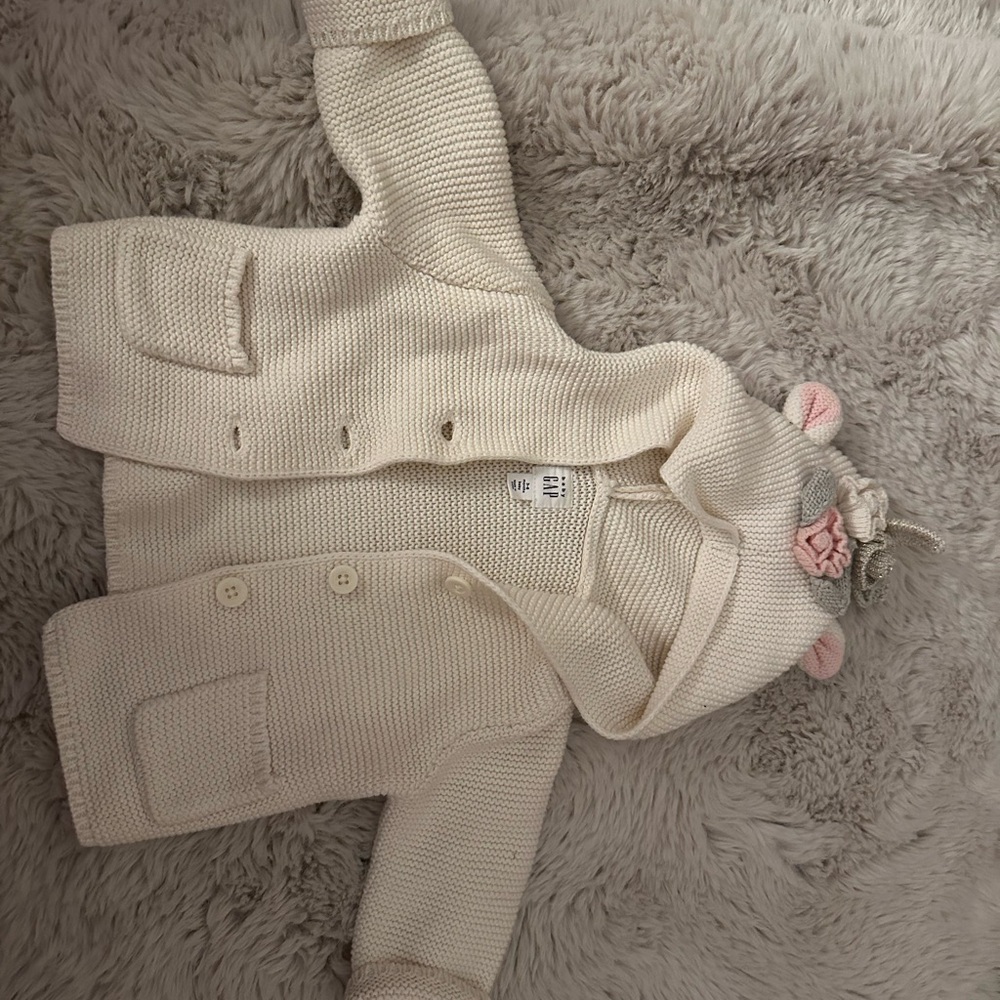 Gap Cream Knit Baby Cardigan with Unicorn Ears